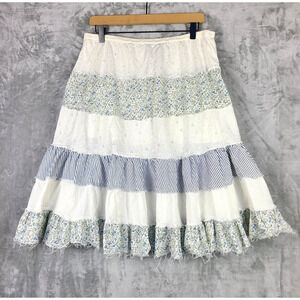 Derek Heart Patchwork Floral Tier Pull On Skirt Boho Cottagecore Prairie Size L